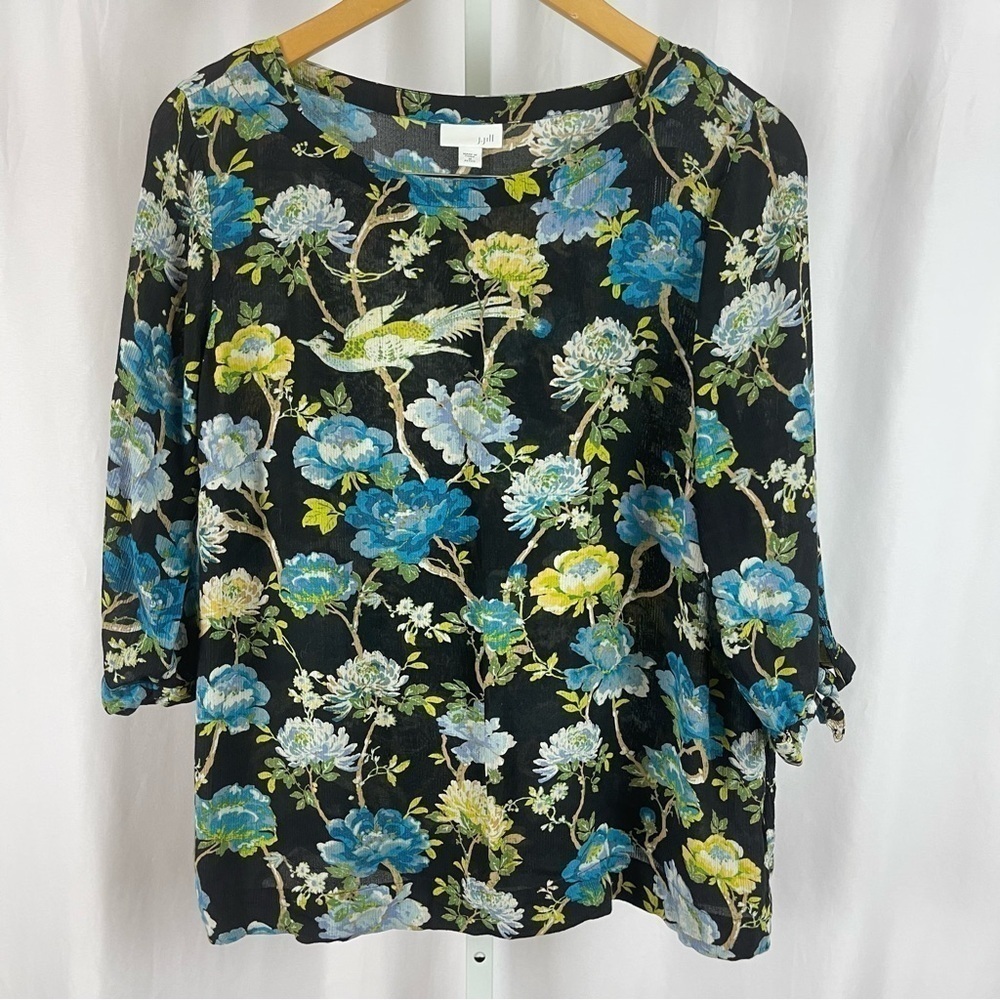 J Jill Medium Petite Floral 3/4 Sleeve Boho Blouse Top Flowy Boxy